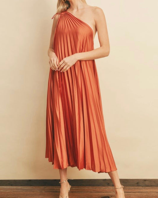 Rust one shoulder dress
