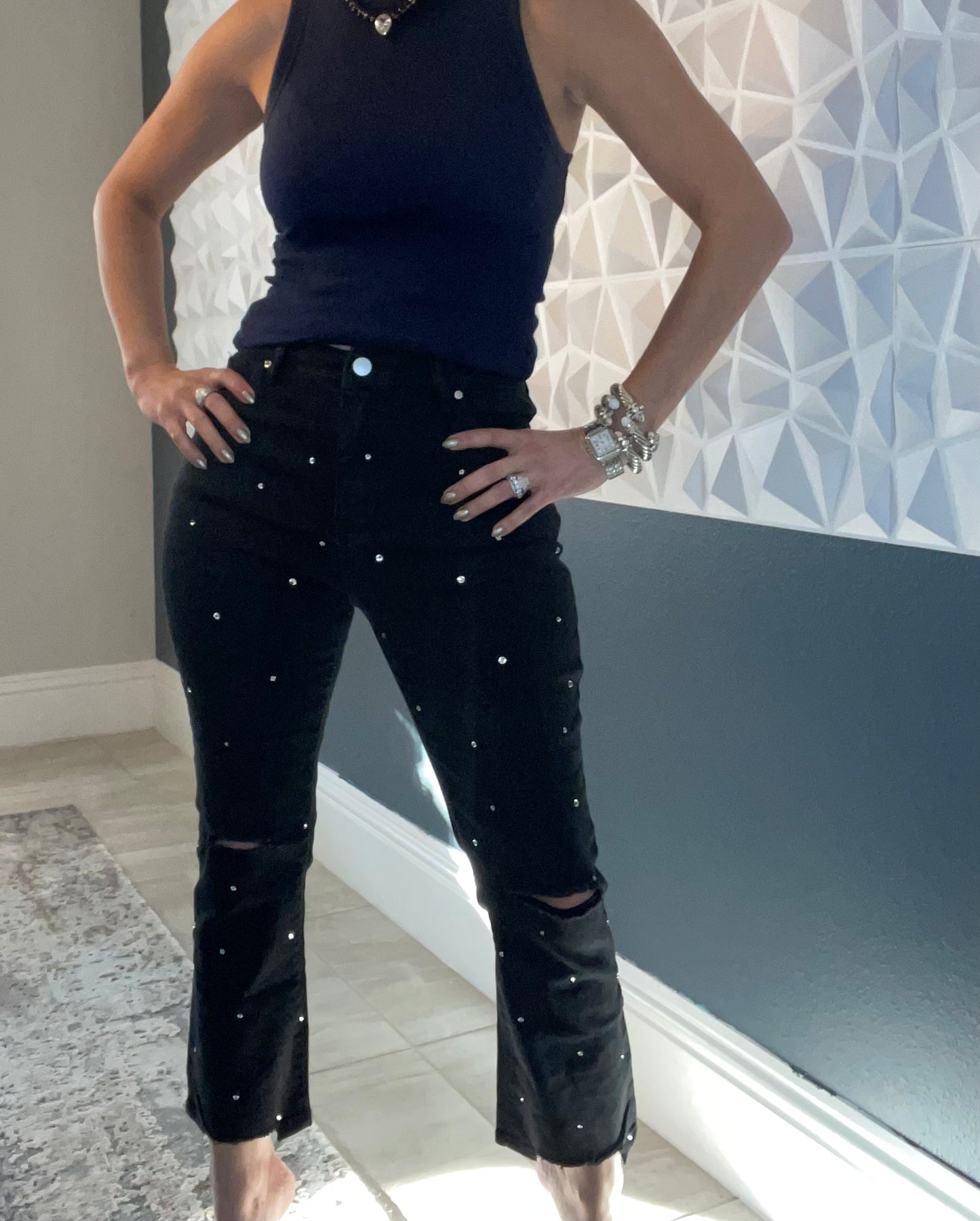 Rhinestone crop Jeans