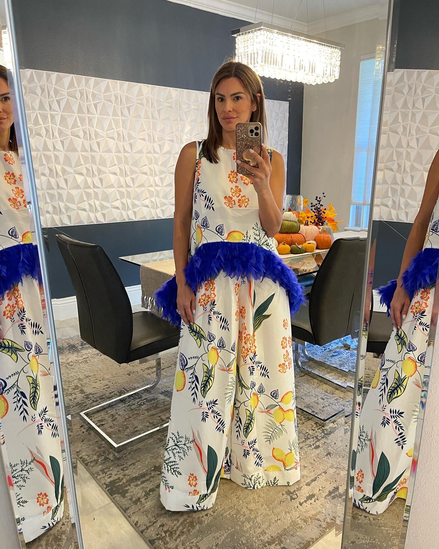 Floral feather Pant Set