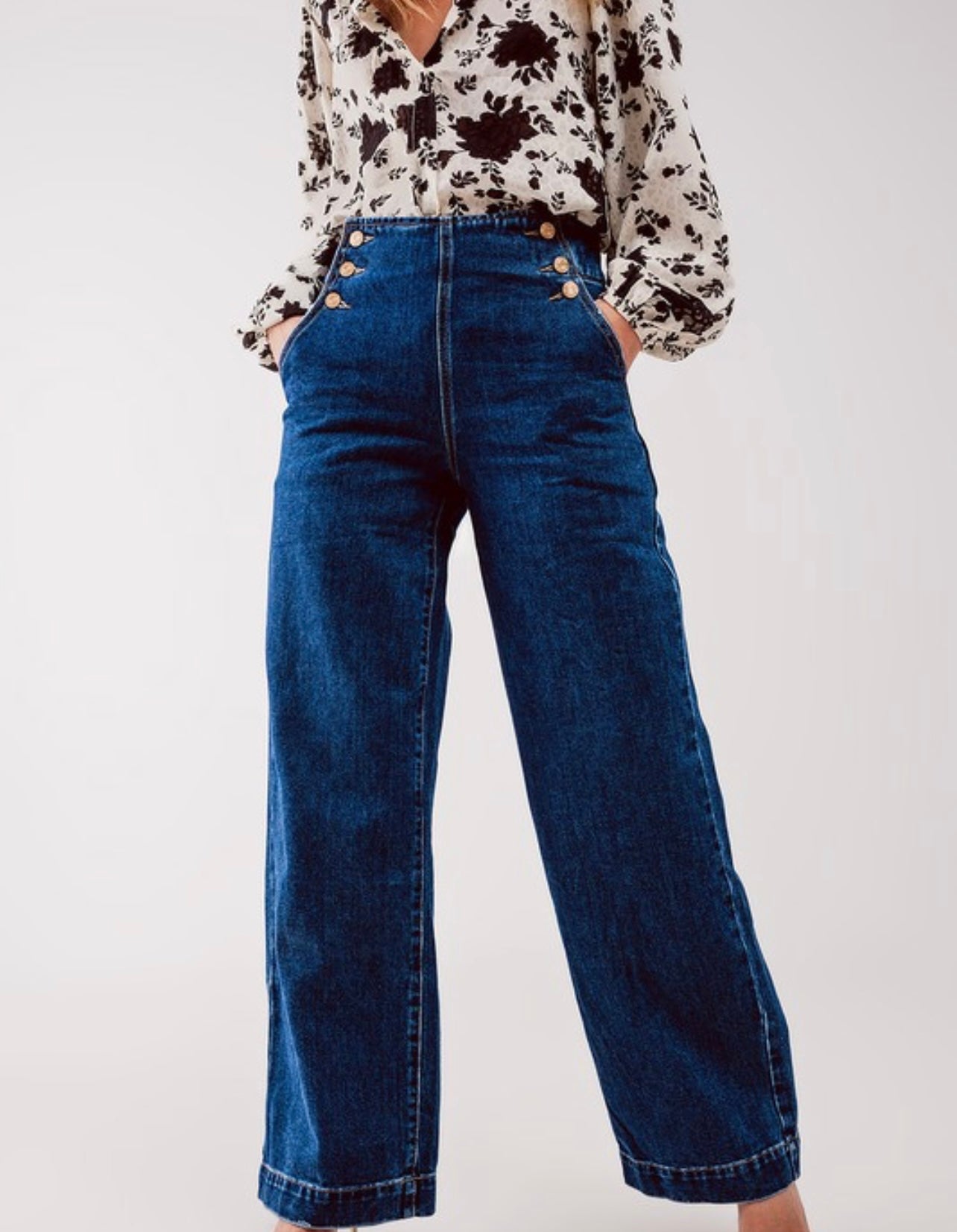 Button front wide leg Jeans