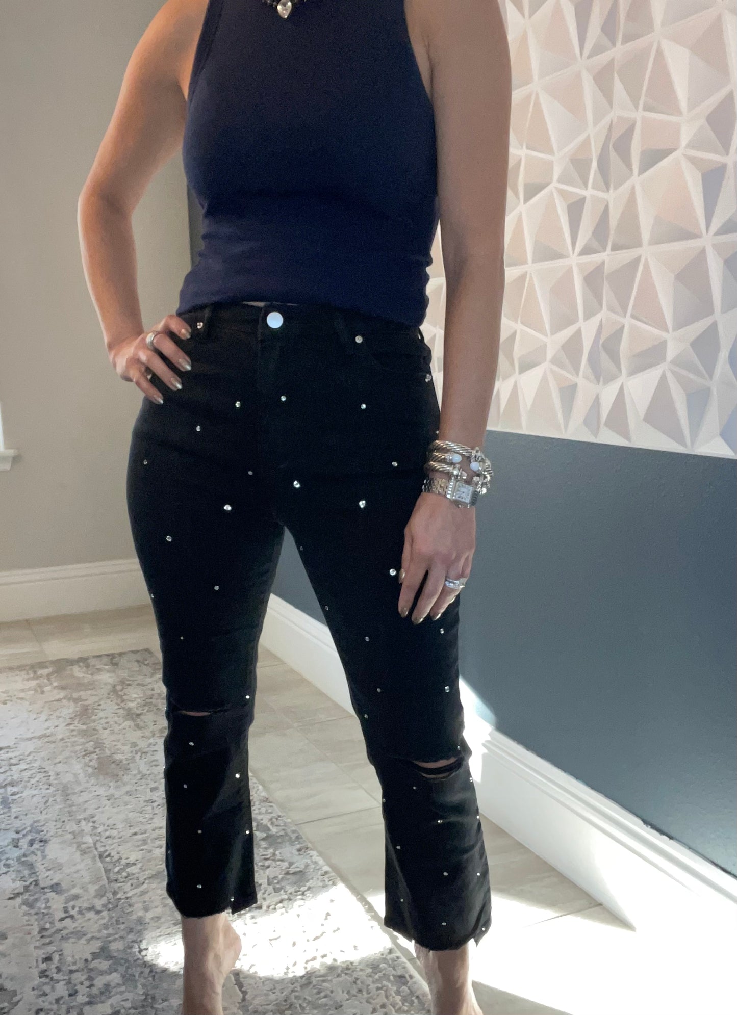 Rhinestone crop Jeans