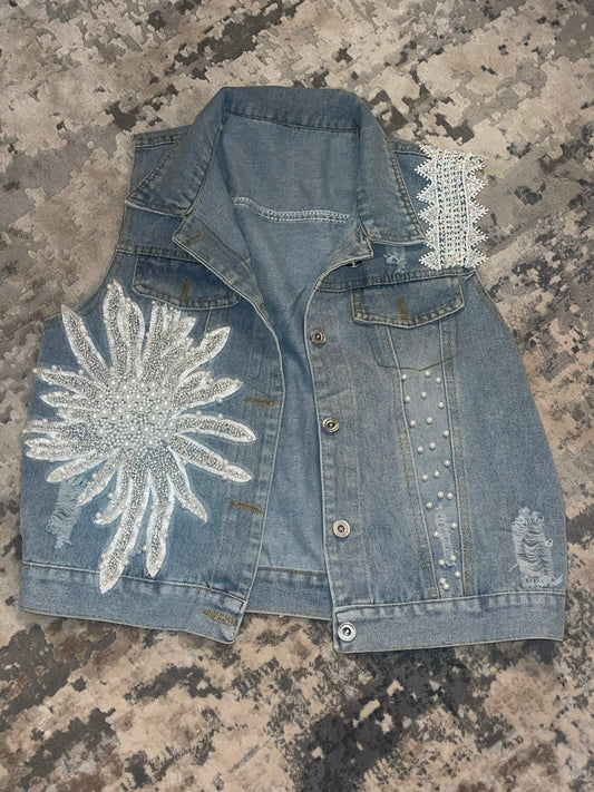 Pearl denim vest