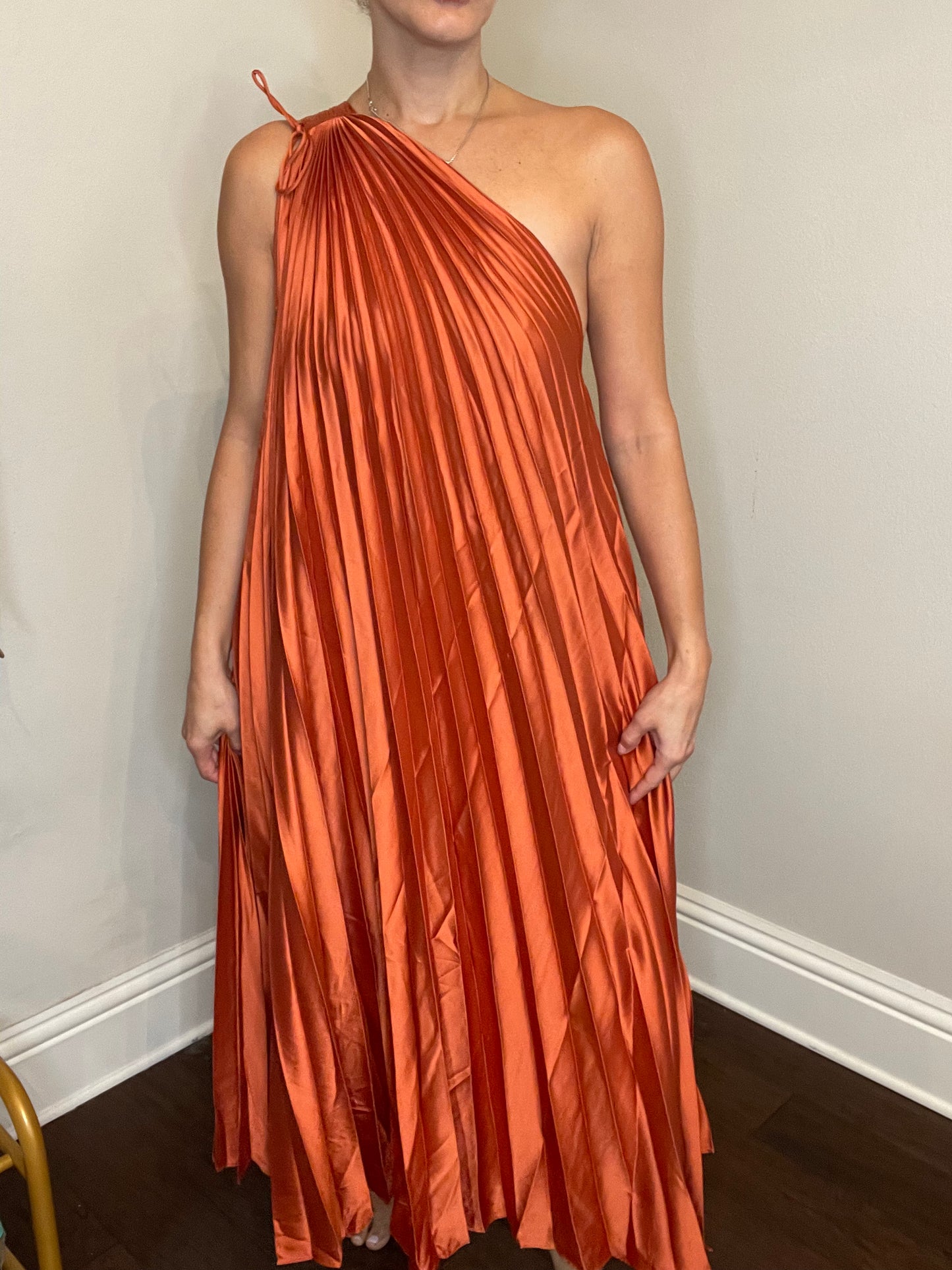 Rust one shoulder dress