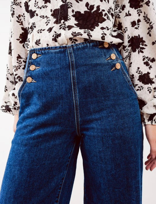 Button front wide leg Jeans