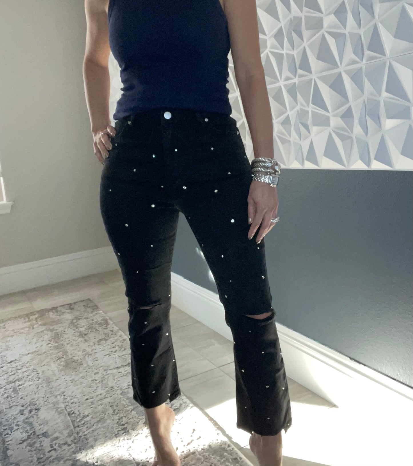Rhinestone crop Jeans